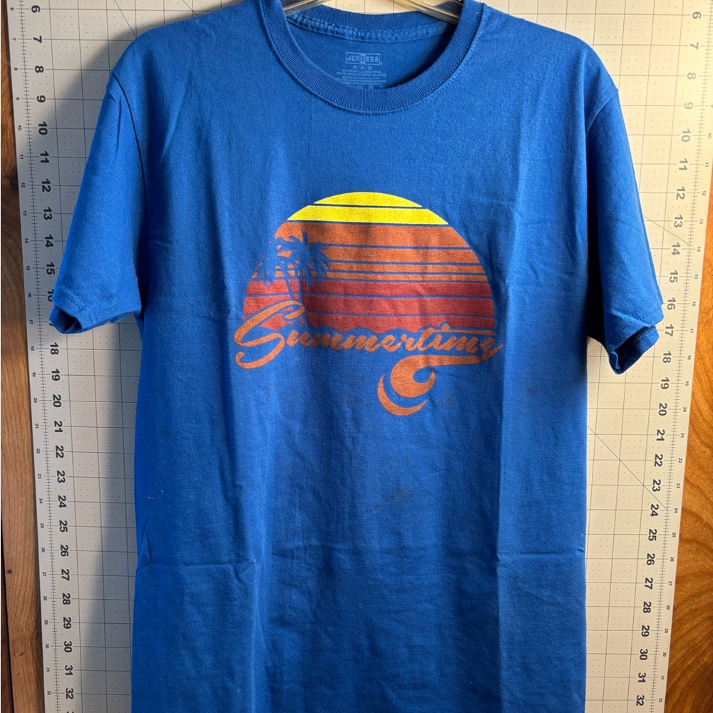 Women’s Jerzees Blue Summertime Graphic Tee Size Medium